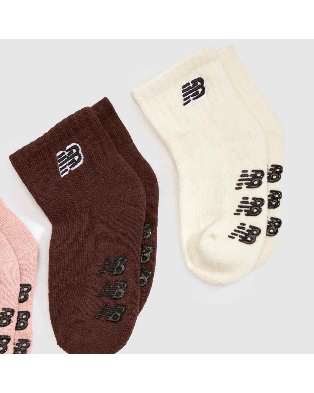 New Balance Brown Kids Grippers Ankle Socks 3Pk
