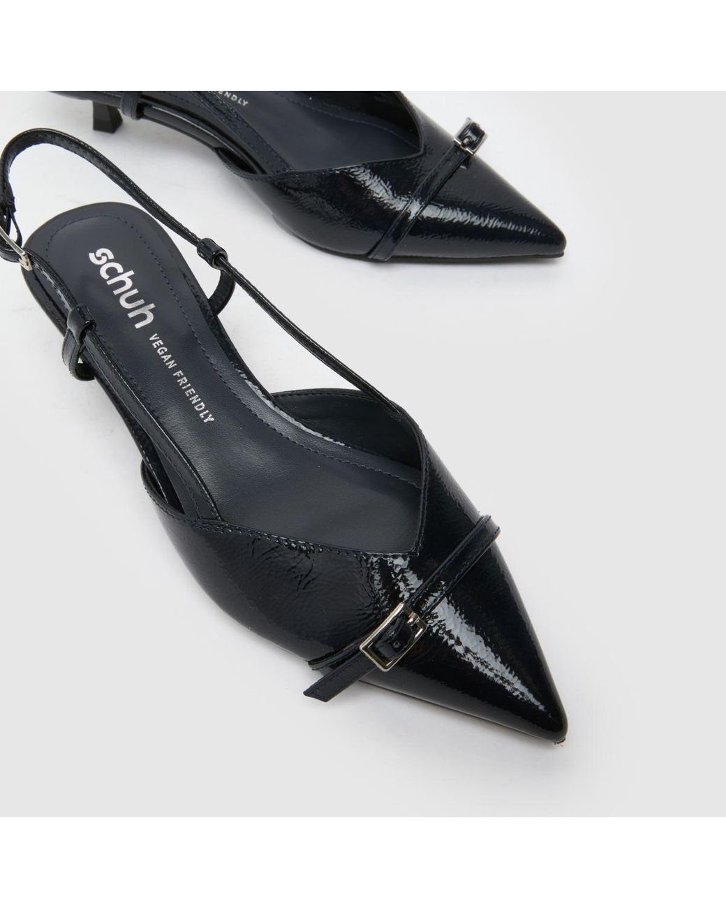 Schuh Black Sybill Buckle Kitten Low Heels