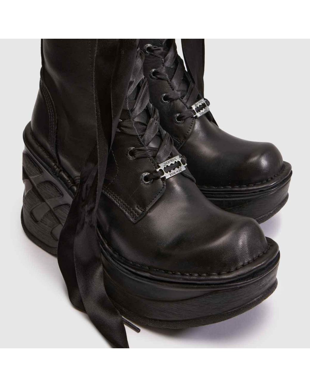 New Rock Black Wedge Boots