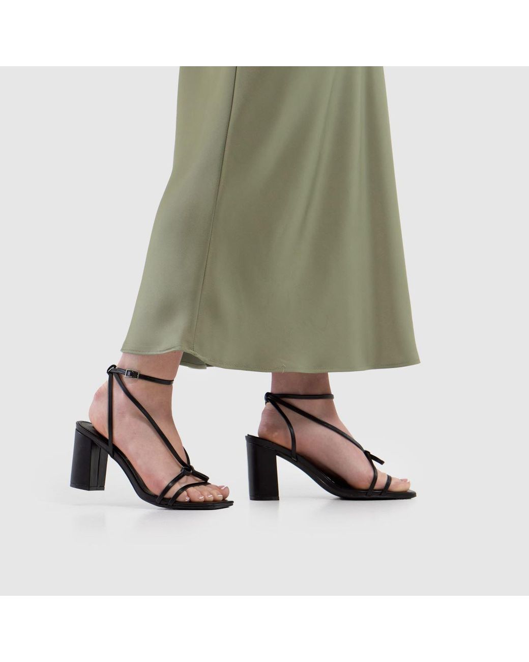 Schuh Black Sylvie Strappy Bow Block High Heels