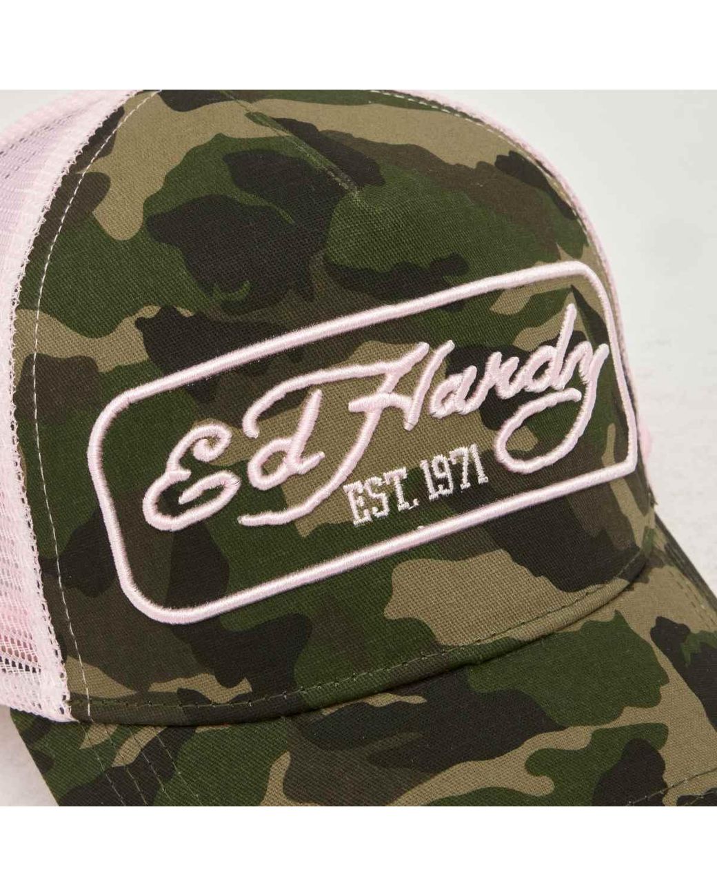 Ed Hardy Green 1971 Camo 5 Panel Trucker Cap