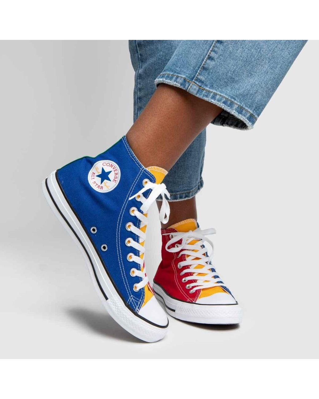 Converse Red & Blue All Star Hi Colour Block Trainers | Lyst UK