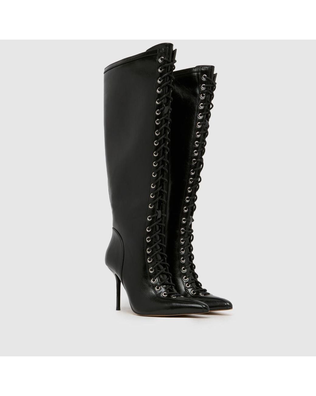 Schuh Black Domino Laced Stiletto Heel Boots