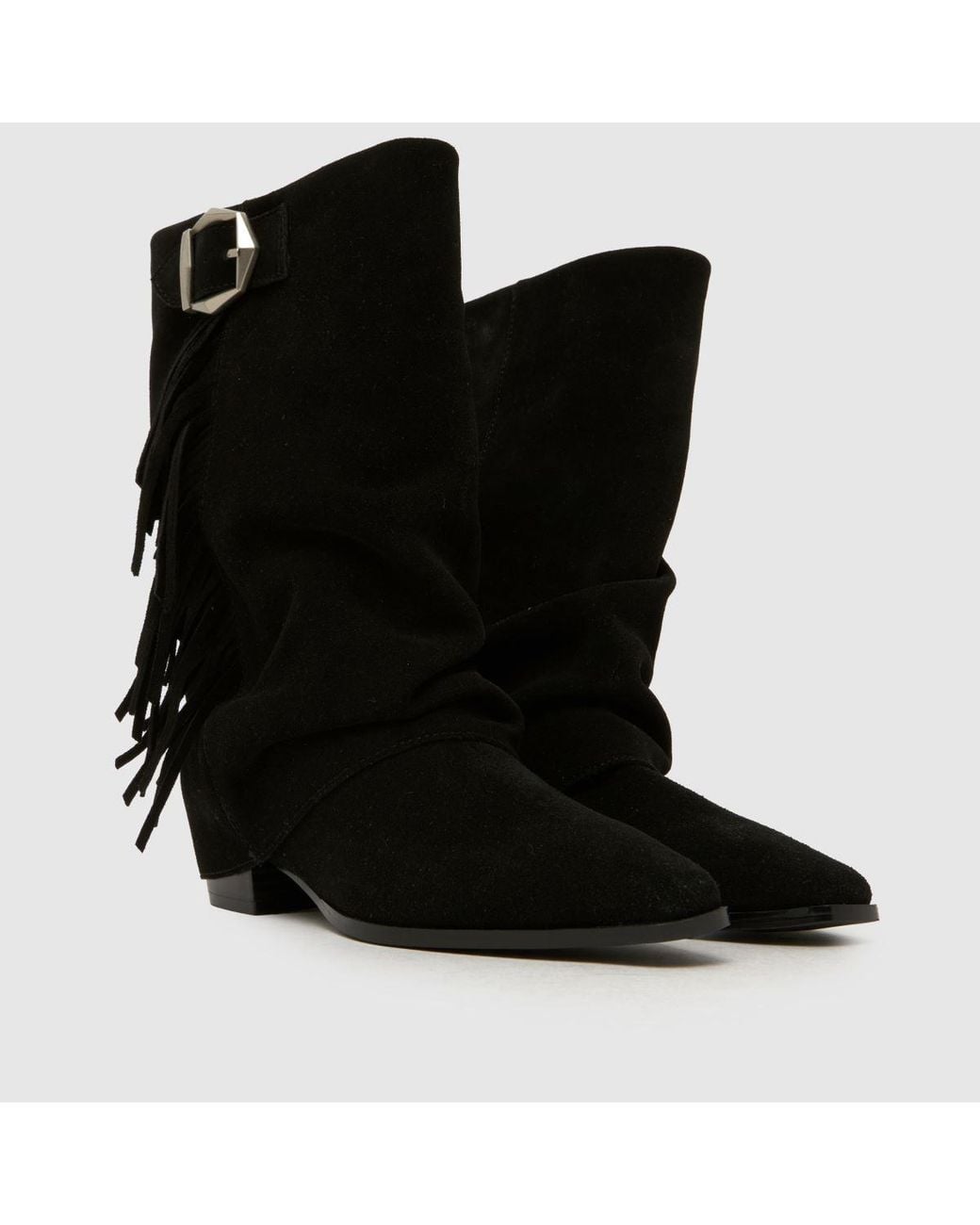 Schuh Black Dizzy Suede Tassel Western Boots