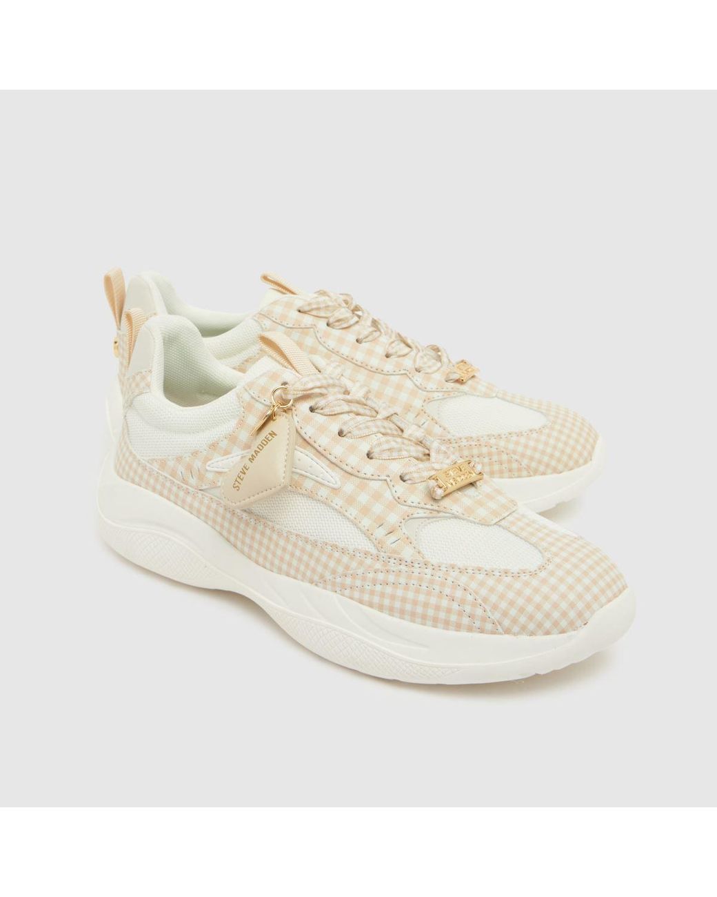 Steve Madden White Premio Gingham Trainers