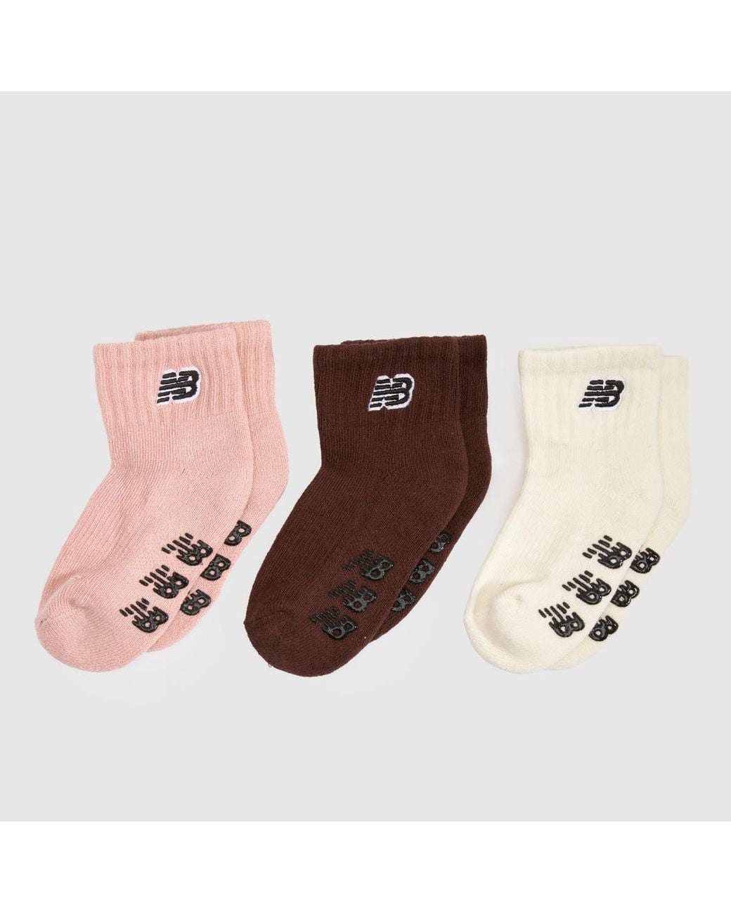 New Balance Brown Kids Grippers Ankle Socks 3Pk