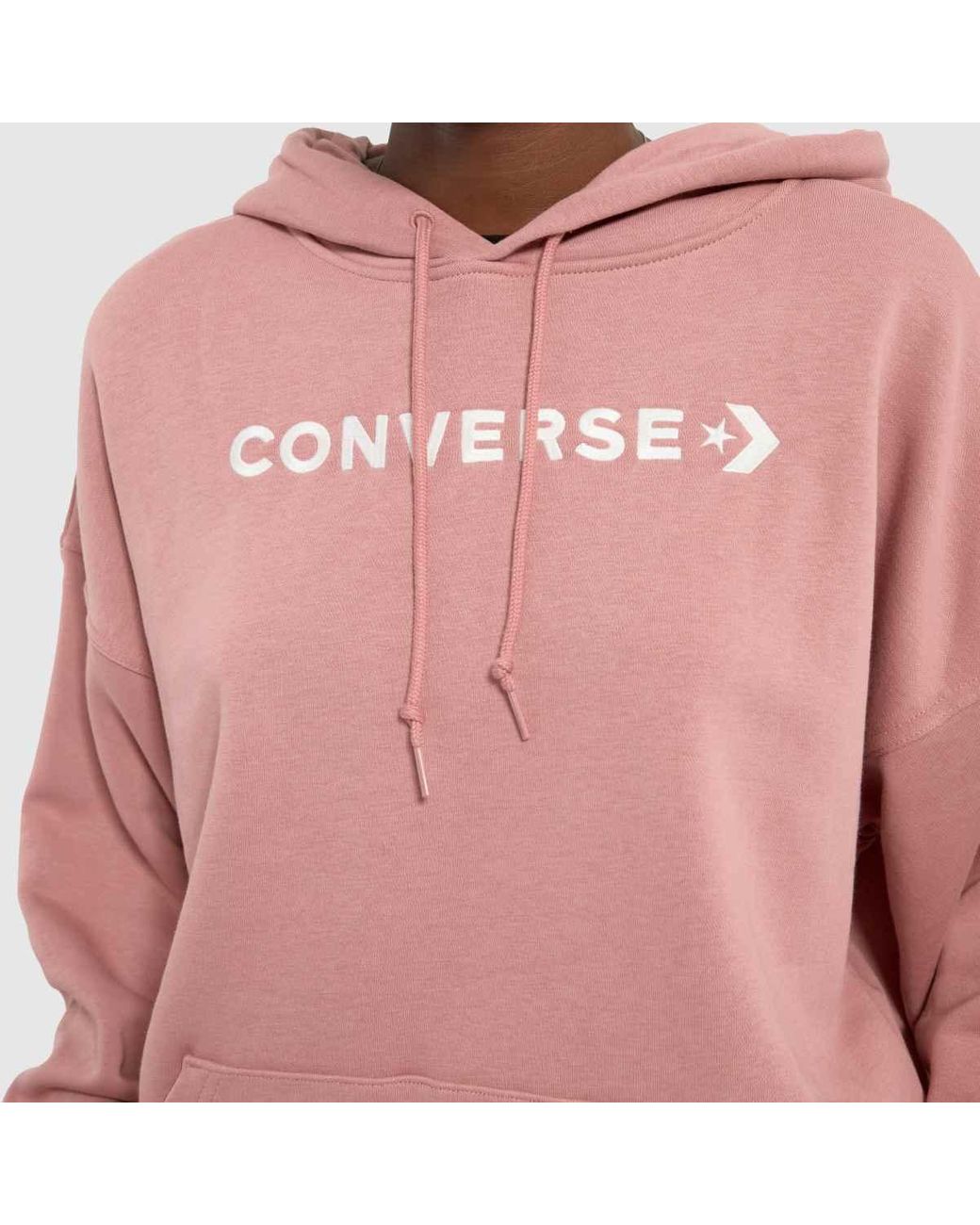 Converse Embroidered Fleece Hoodie In in Pink | Lyst UK