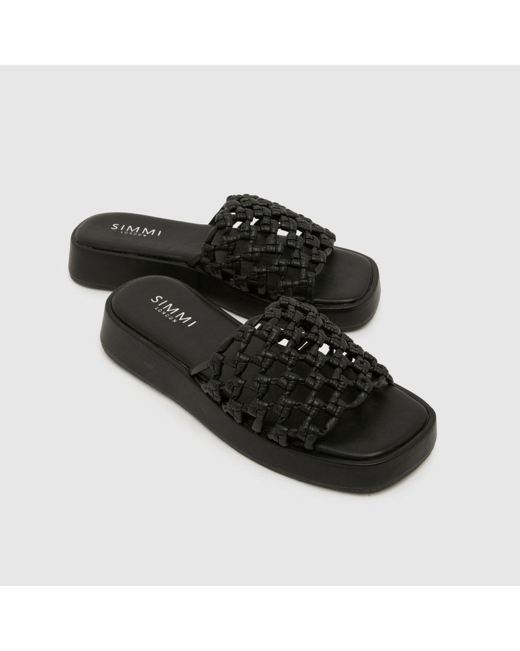 SIMMI Black Elena Raffia Slide Sandals