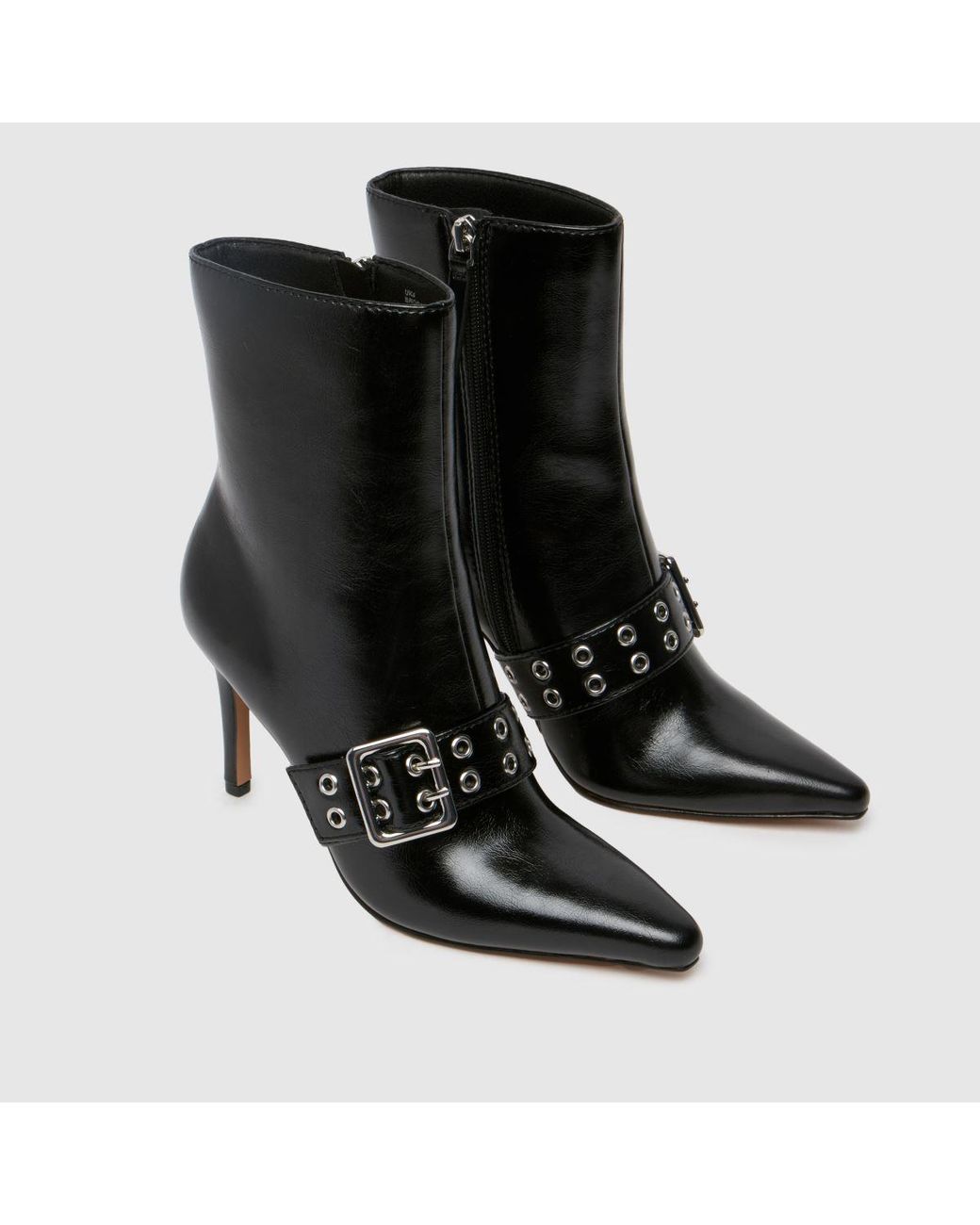 Schuh Black Brogan Hardware Heel Boots