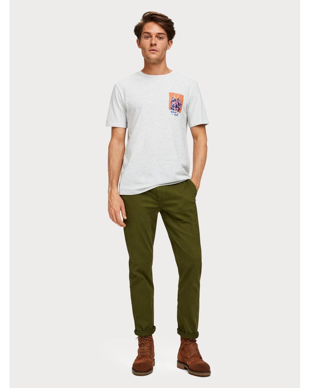 Scotch Soda Katoen T Shirt Met Artwork Op De Rug In Het Grijs