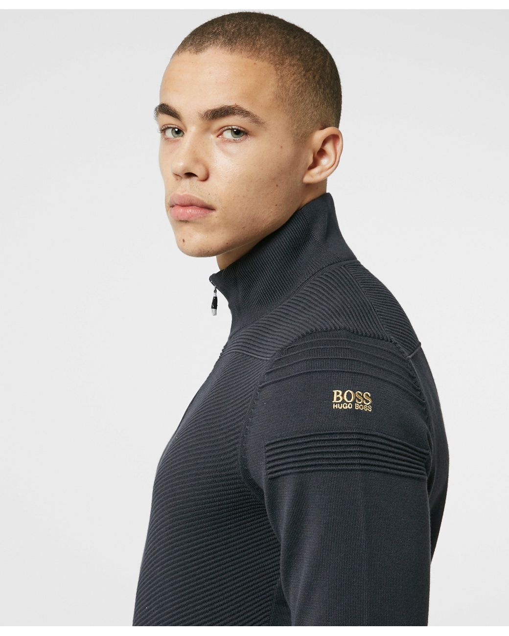 boss zip neck knitted sweatshirt
