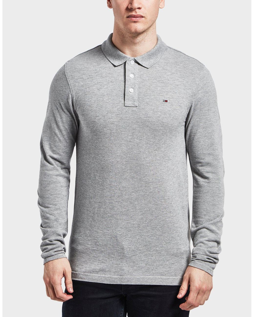 Tommy Hilfiger Cotton Long Sleeve Polo Shirt in Gray for Men | Lyst