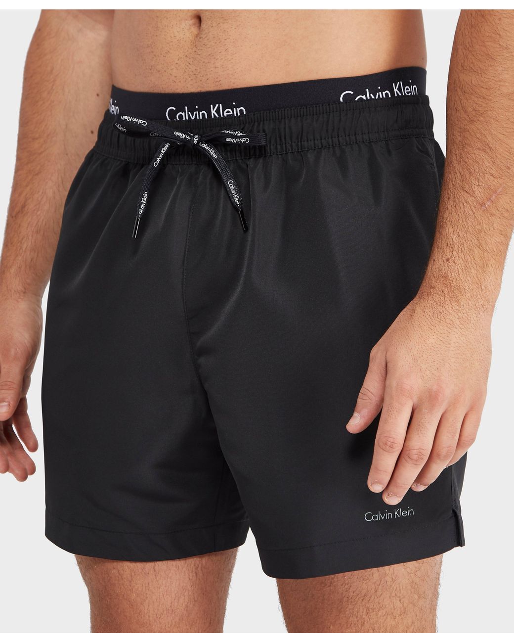 Calvin Klein Double Waistband Swim Shorts in Black for Men | Lyst