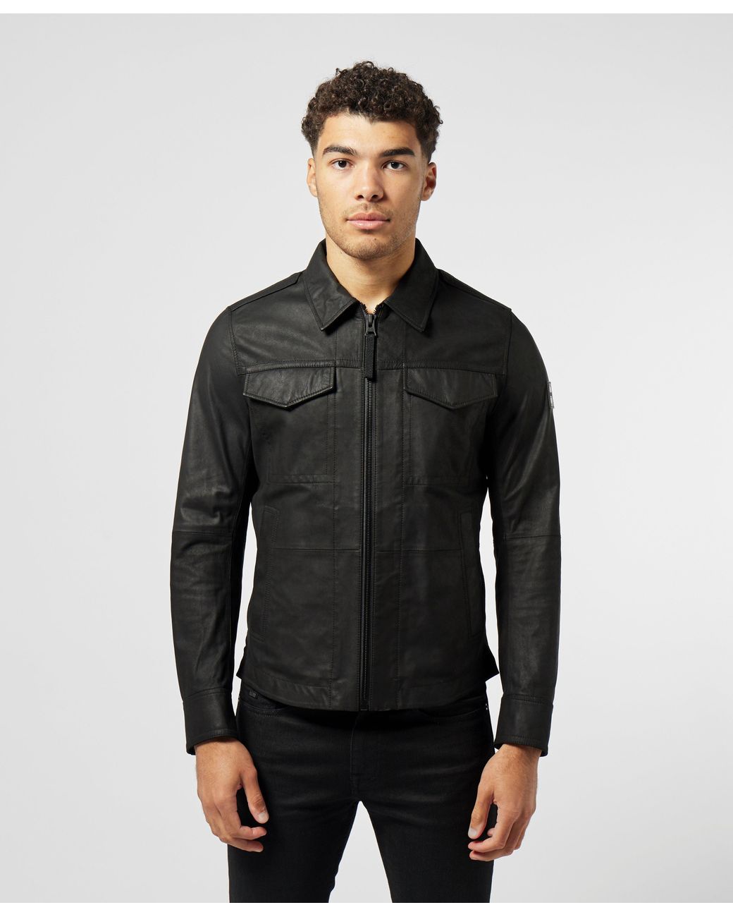 BOSS by HUGO BOSS Jobean Leather Overshirt in Black for Men | Lyst