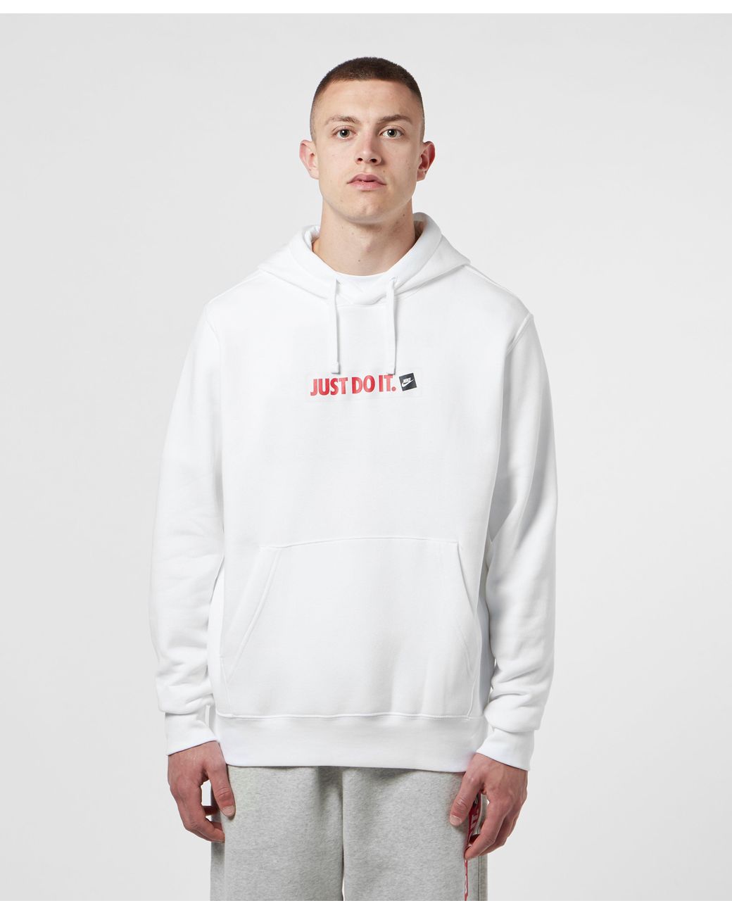 Nike Just Do It Box Logo Overhead Hoodie in White for Men | Lyst