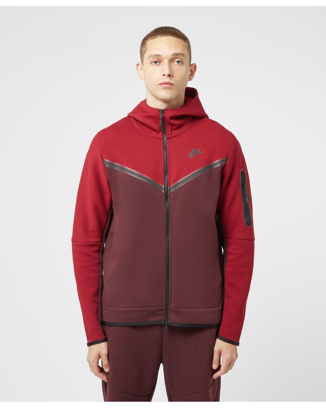 Nike Tech Fleece Full Zip Hoodie in Red for Men | Lyst
