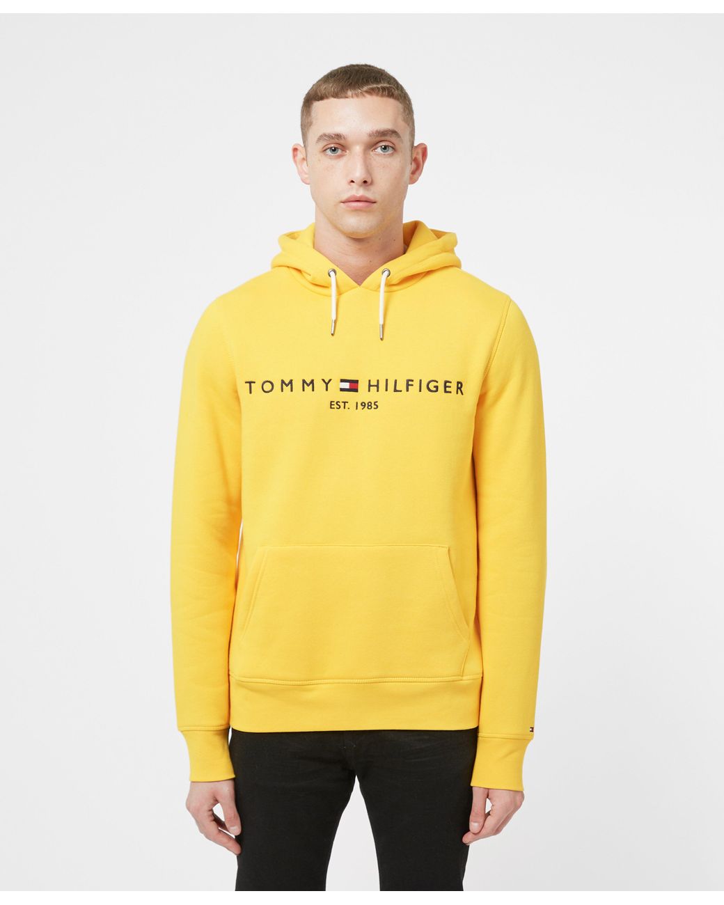 Tommy Hilfiger Logo Overhead Hoodie in Yellow for Men - Lyst