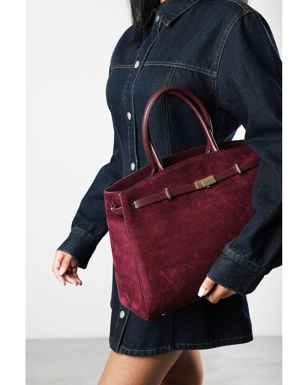 Where's That From Blue Grelle Leather Belt Lock Detail Tote Bag
