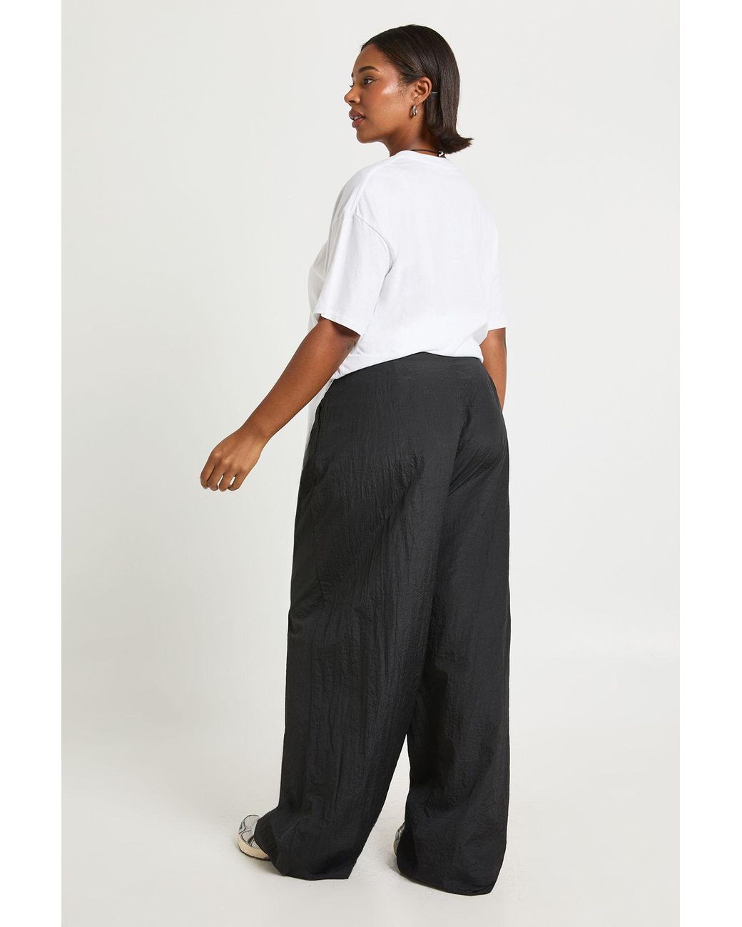 Boohoo White Plus Nylon Pleat Detail Cargo Trousers