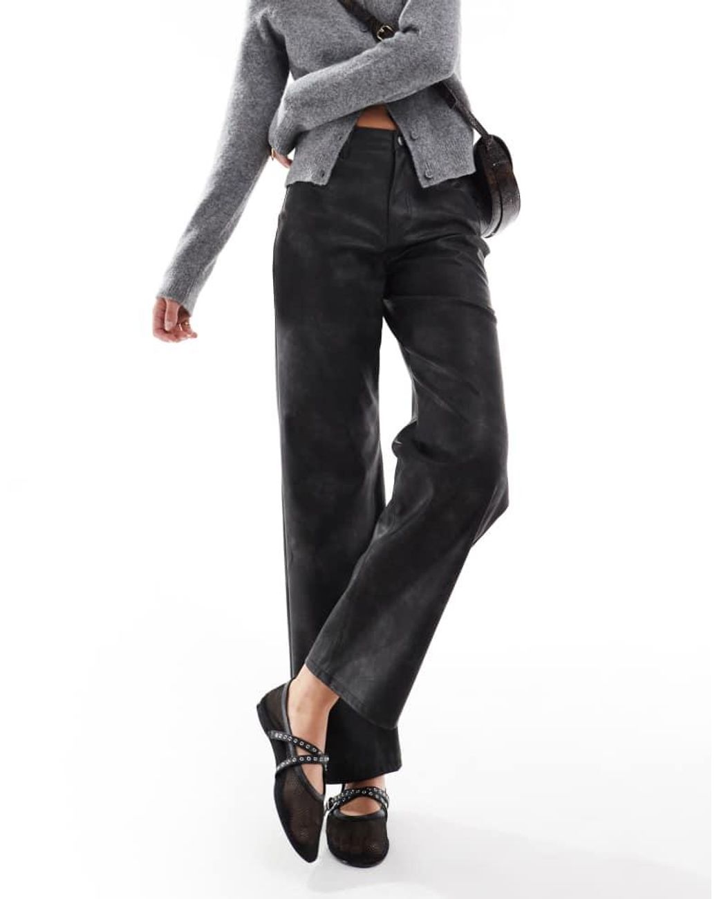 ONLY White High Waist Faux Leather Straight Leg Trousers