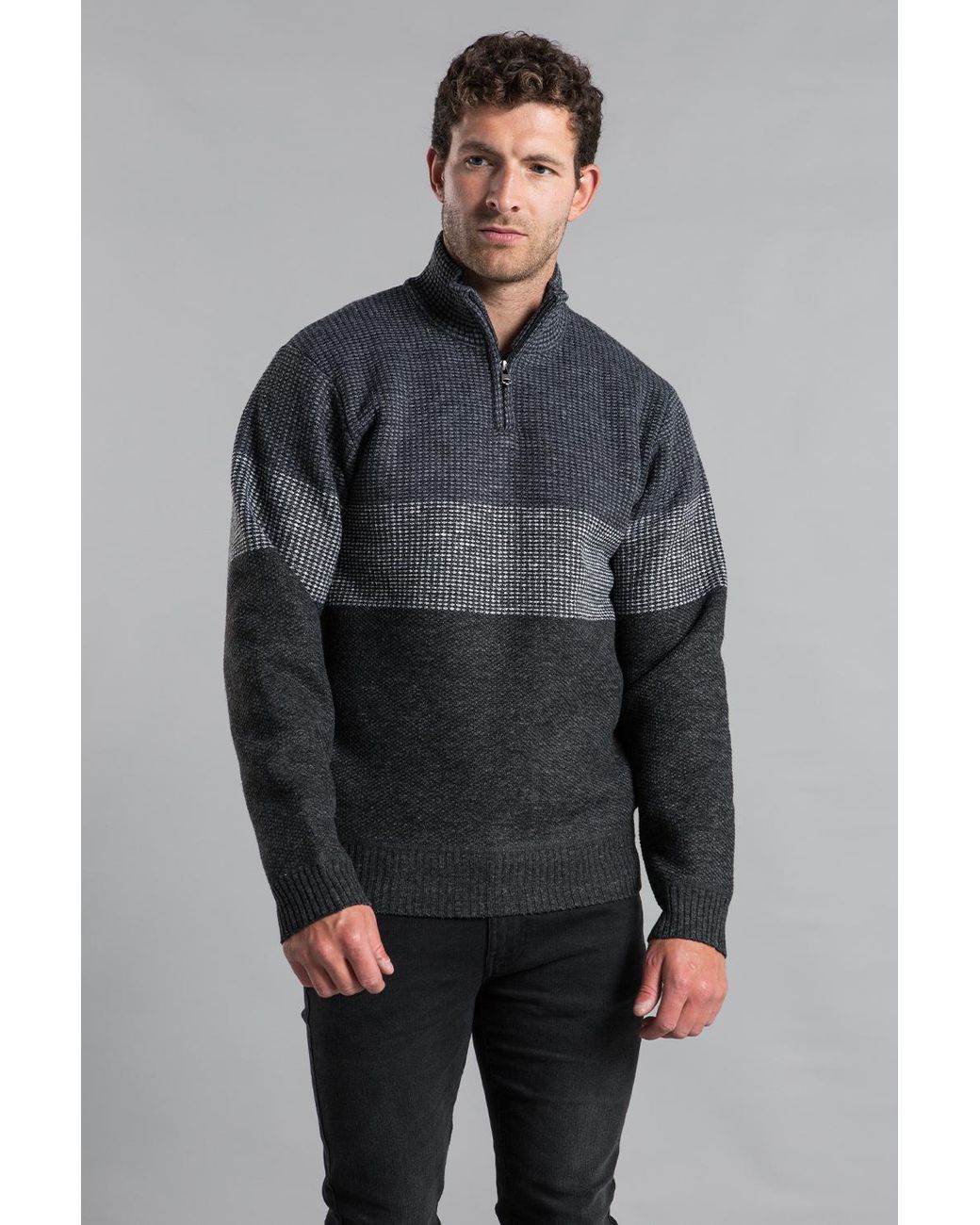 Kensington Eastside Gray 1/4 Zip Colourblock Funnel Neck Jumper for men