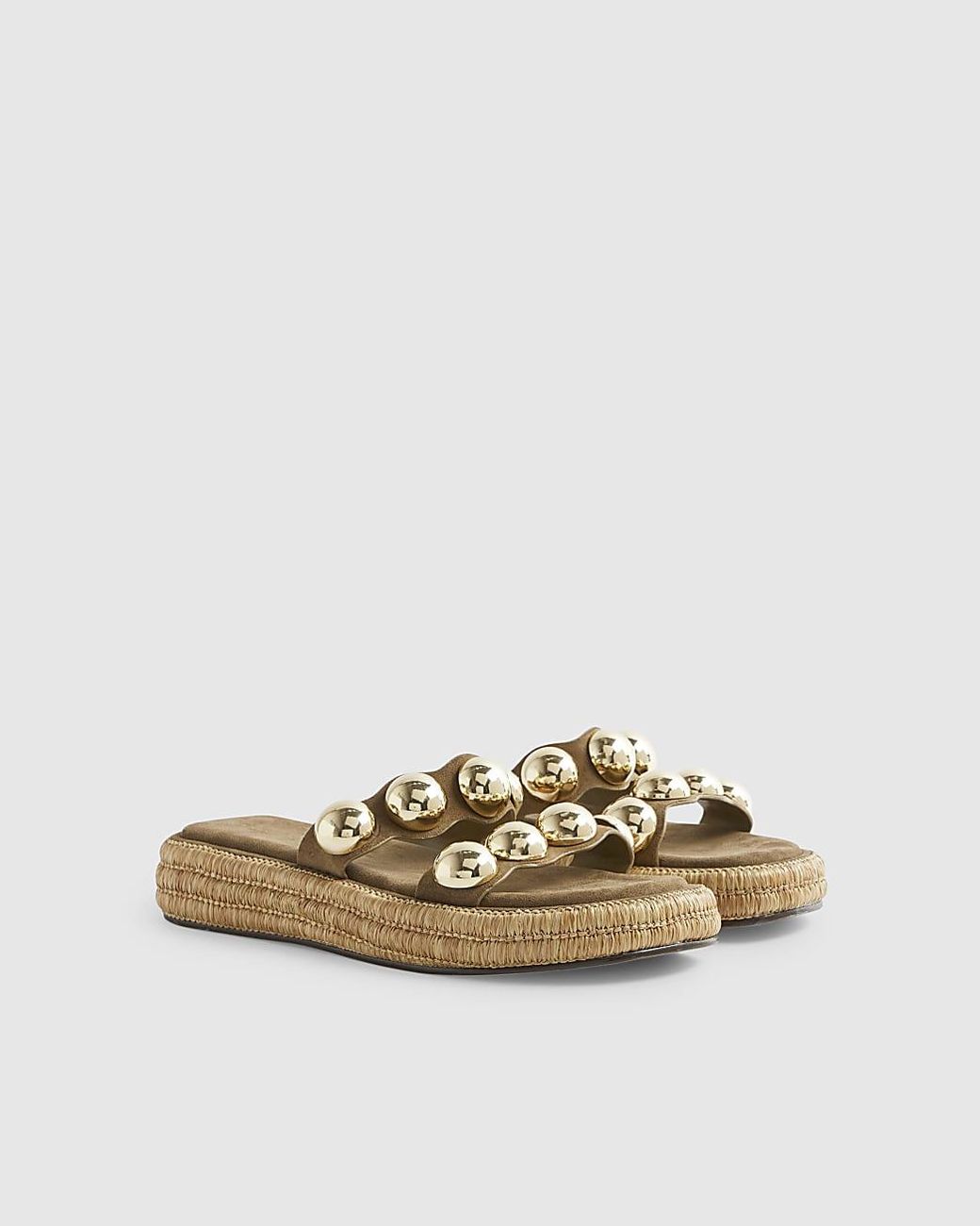 River Island Natural Sandals Studded Flatform Shoes Suede