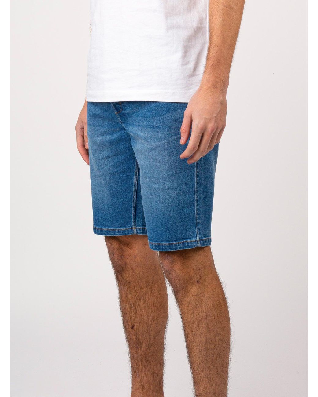 Luke 1977 Blue Short Edward Mid Wash Denim Shorts for men