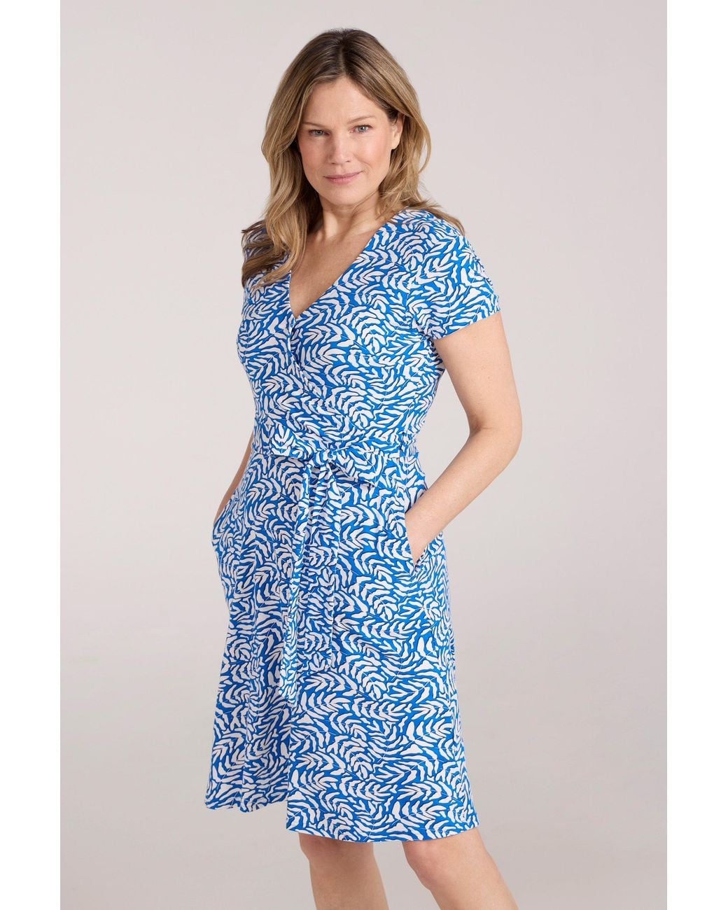 Mountain Warehouse Blue 'Santorini' Jersey Wrap Dress With Pockets Summer Comfy Outfit Cotton