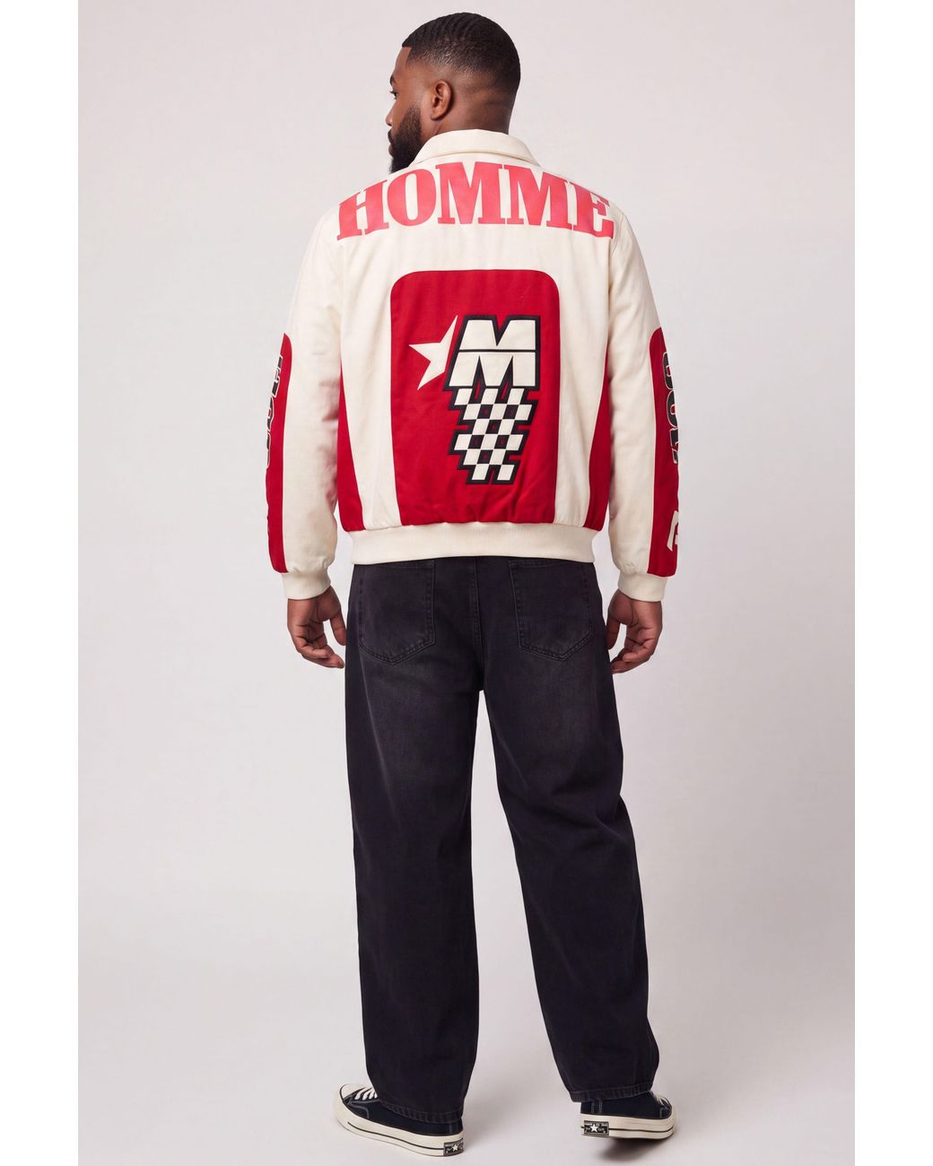 BoohooMAN Red Plus Regular Fit Twill Homme Moto Bomber Jacket for men