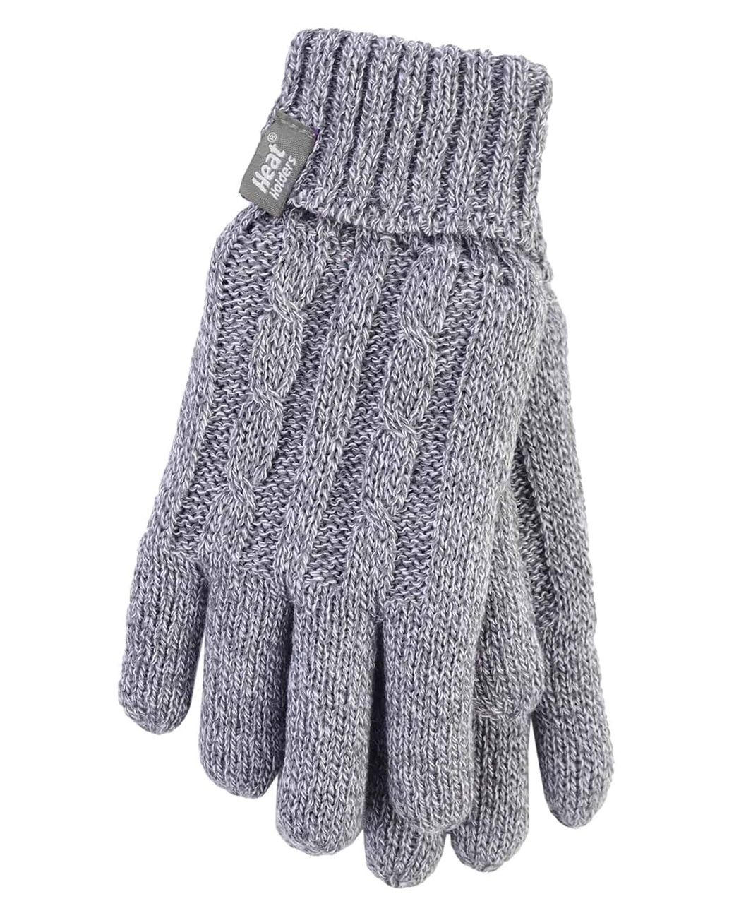 Heat Holders Gray Cable Knit 2.3 Tog Gloves For Winter
