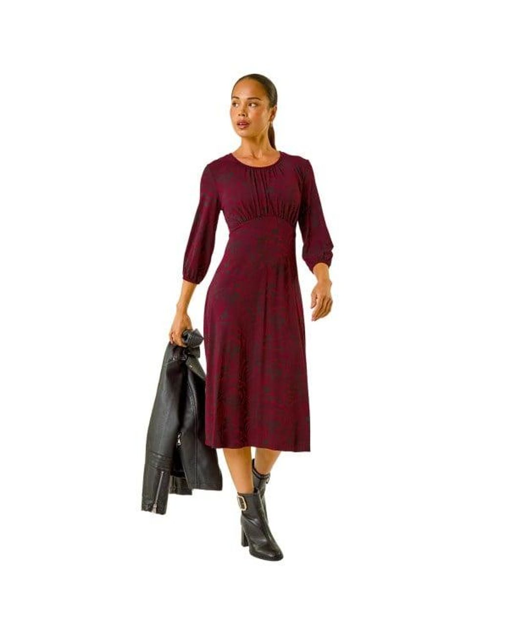Roman Red Petite Abstract Swirl Midi Dress