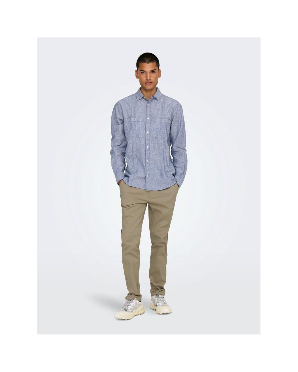 ONLY Blue Solid Patterned Straight Chinos for men