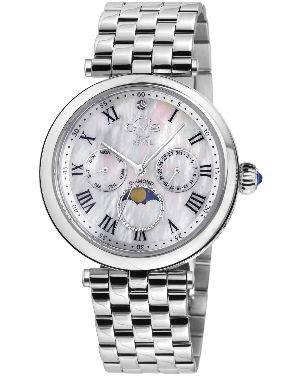 Gv2 Gray Florence Mother Of Pearl Dial Diamond Cut Ring On Stainless Steel Bracelet Watch