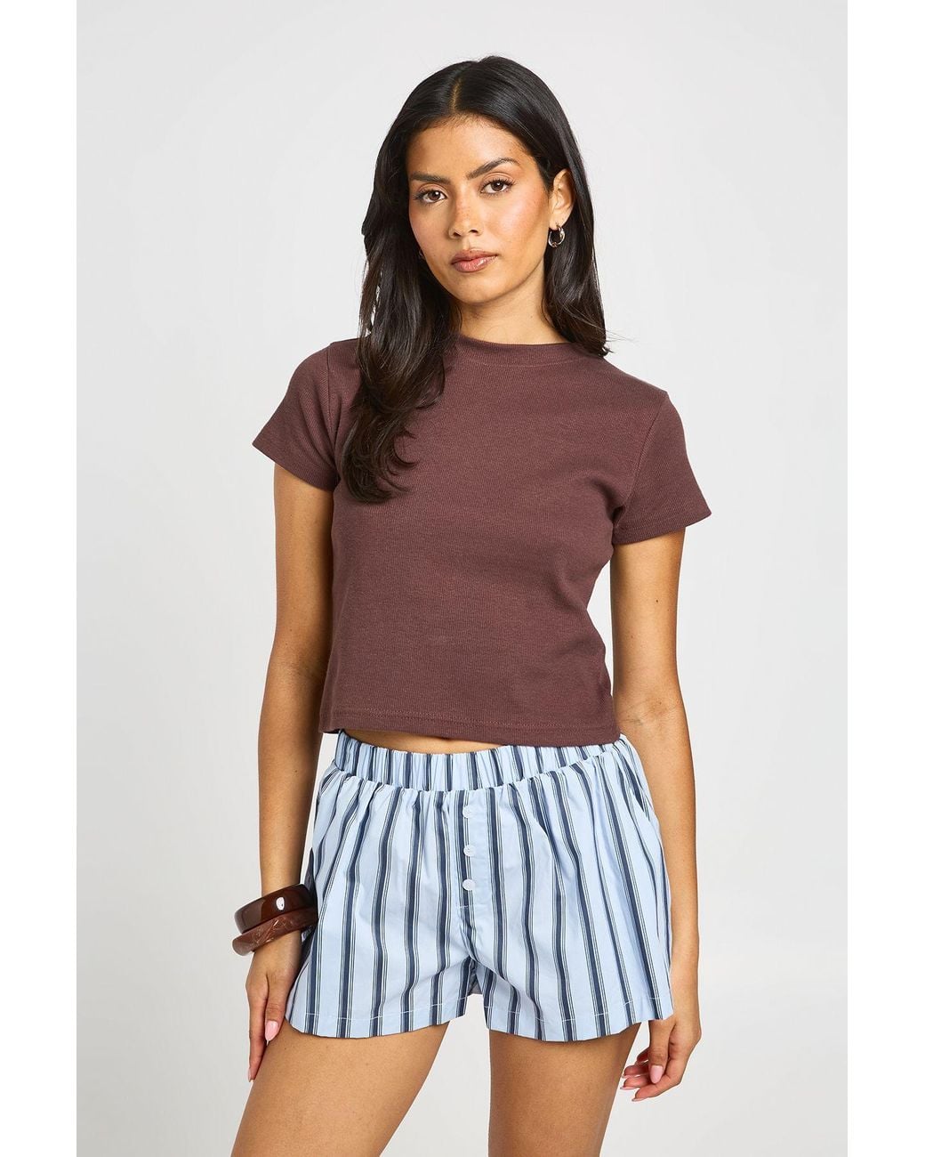 Boohoo Blue Stripe Boxer Style Shorts