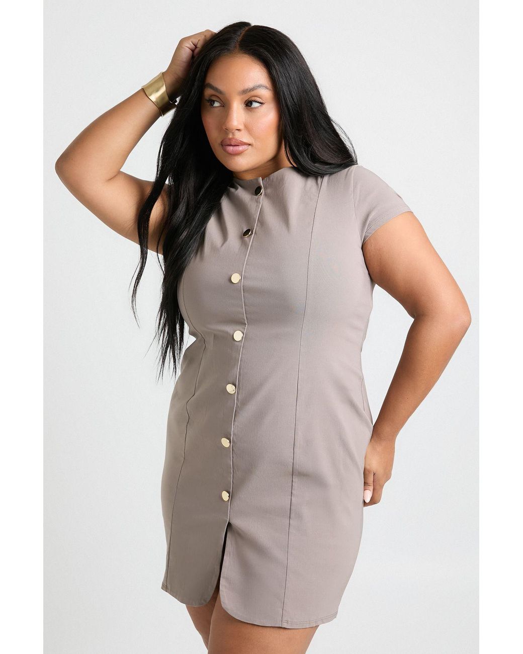 Boohoo Brown Plus Button Down Shift Dress