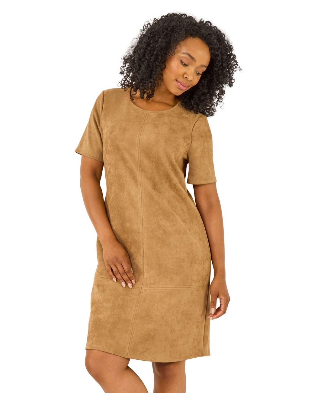 Roman Natural Petite Premium Stretch Suede Shift Dress