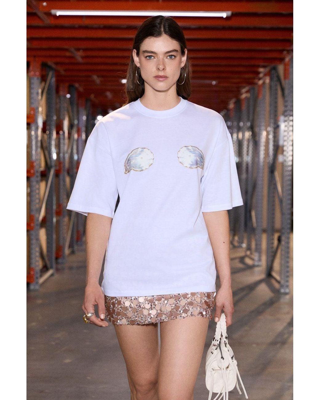 Grimelange White Oversized Printed Crew Neck T-Shirt