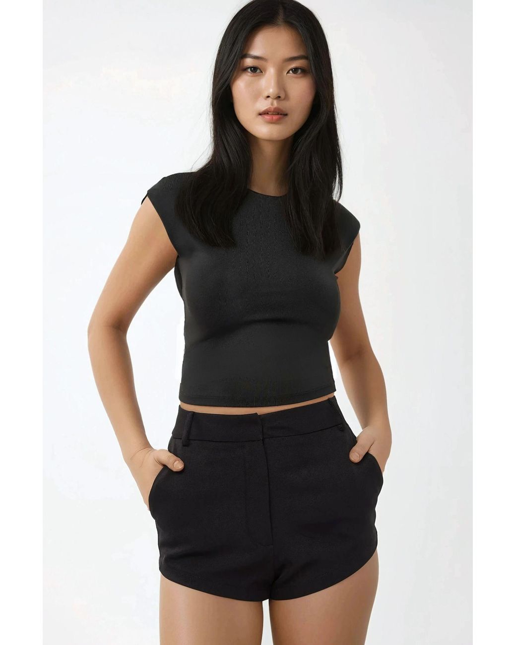 Hiccup Black High Waist Straight Leg Shorts