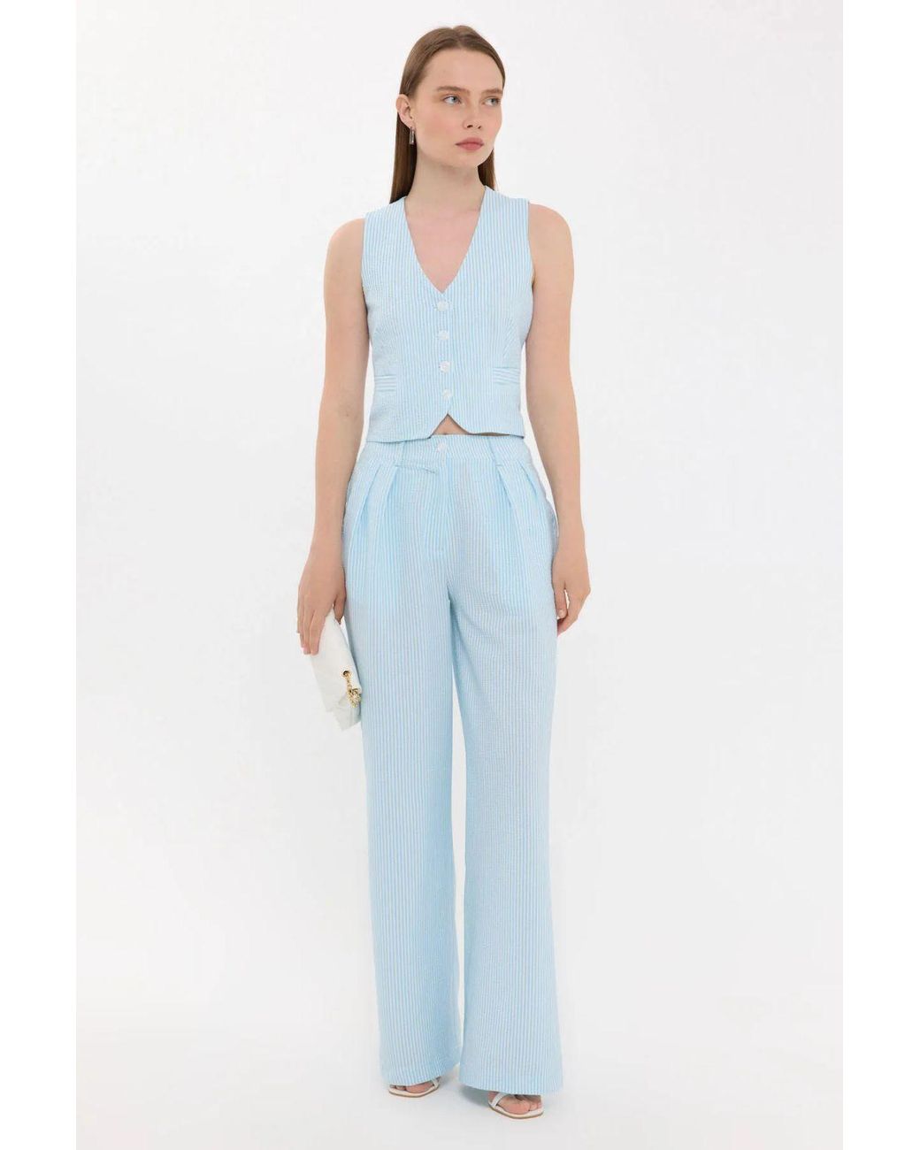 Hiccup Blue High-Waist Pleated Striped Coords Set