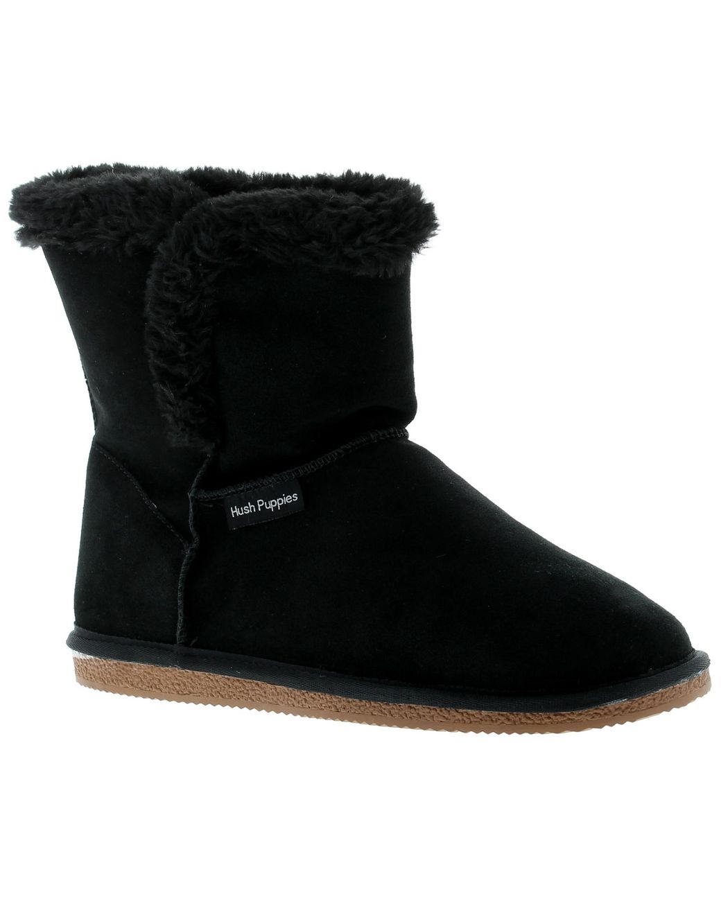 Hush Puppies Black Boots Ankle Ashleigh Leather Slip On Suede