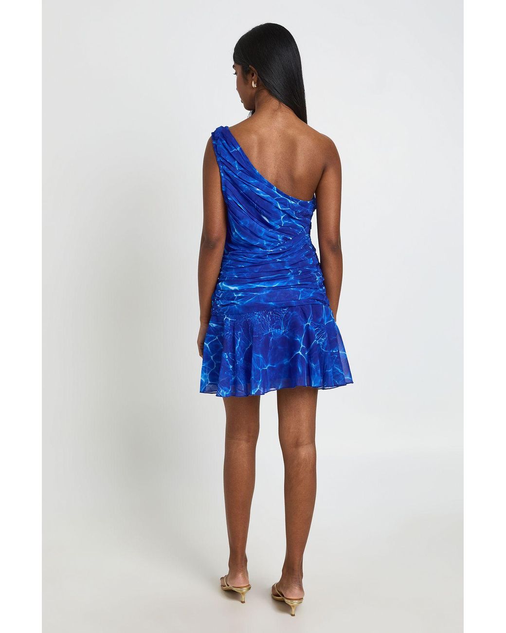 Boohoo Blue Chiffon Ruched Asymmetric Mini Dress