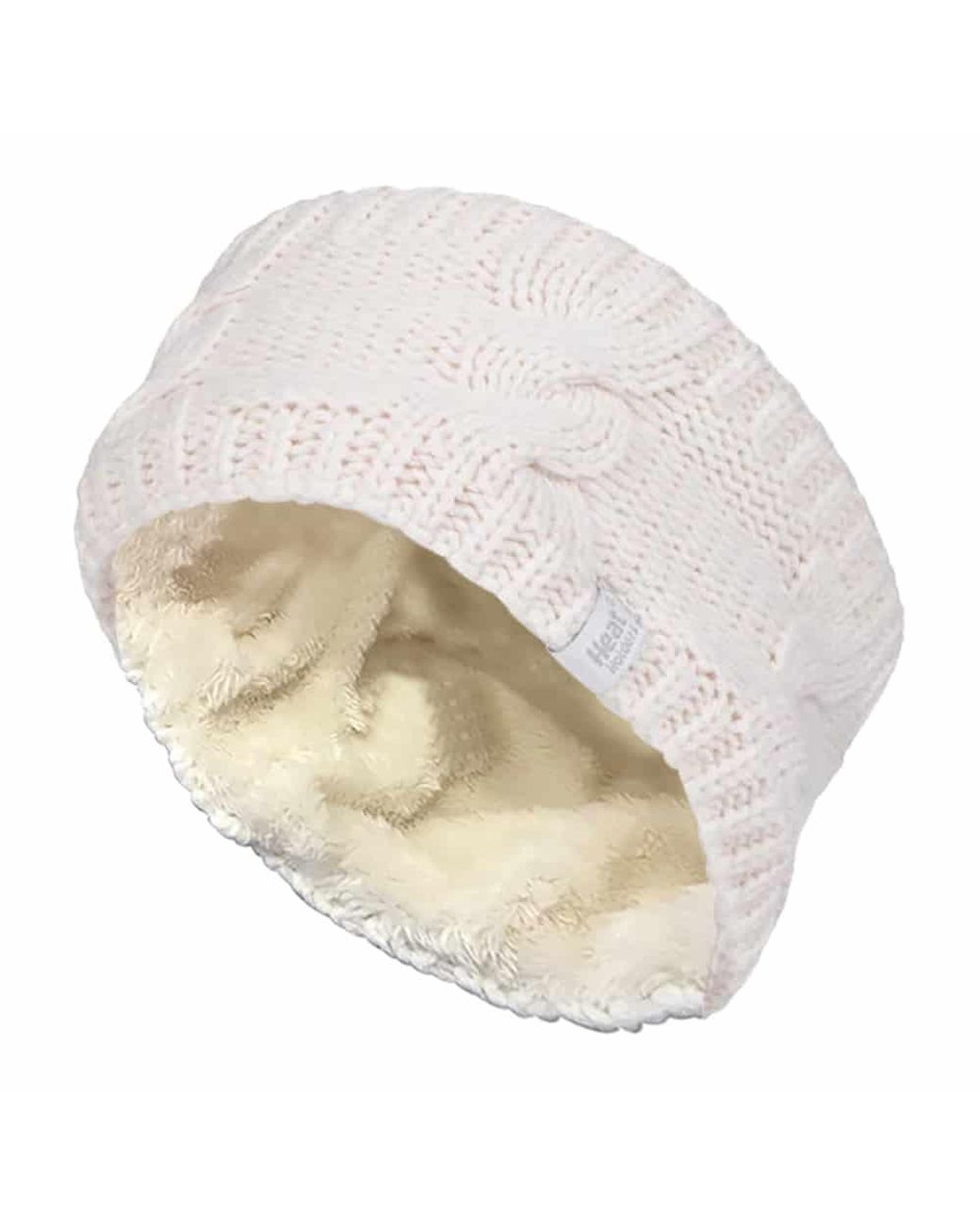 Heat Holders White Ladies Cable Knitted Fleece Lined Thermal Winter Ear Warmer Headband