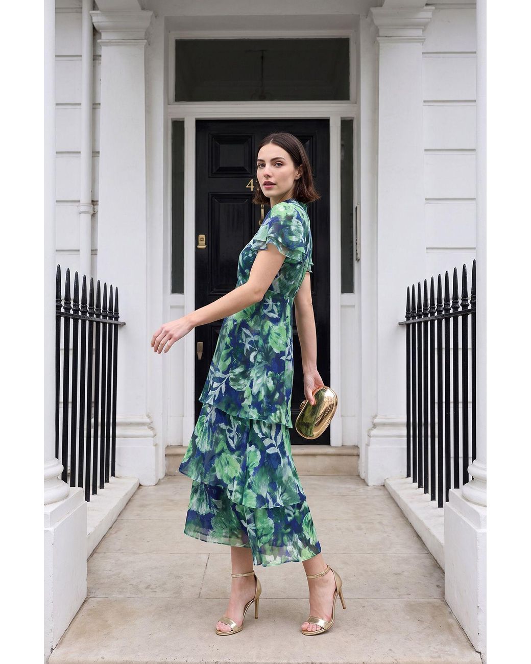 Wallis Black Floral Burn Out Ruffle Midi Dress