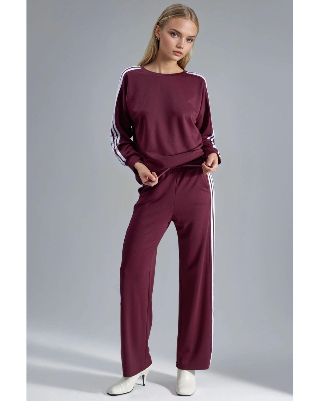 Hiccup Red Striped Crew Neck Sweatshirt & Straight Leg Pants Coord