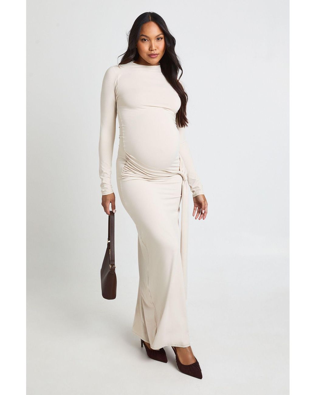 Boohoo Natural Maternity Under Bump Tie Drop Hem Maxi