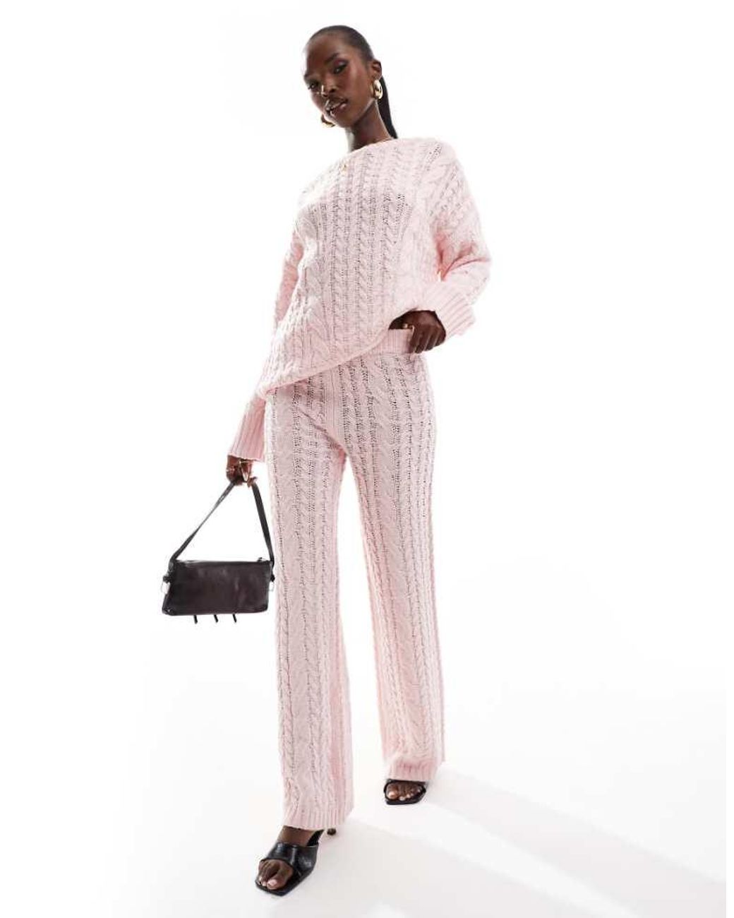 Kaiia Pink Exclusive Cable Knit Straight Leg Trousers Co-Ord