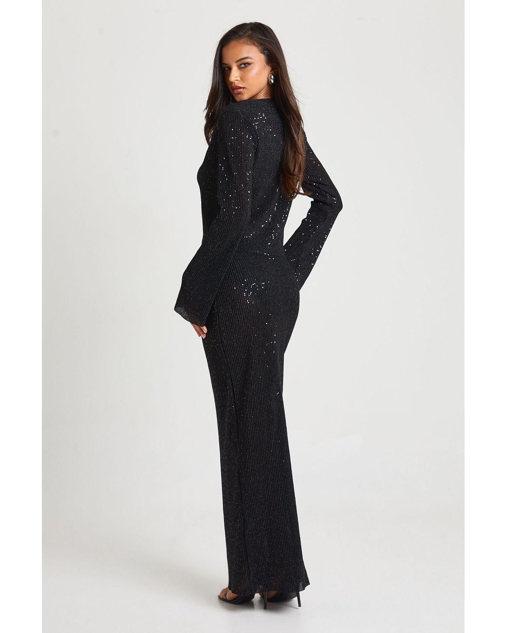 Boohoo Blue Sequin Rib Column Maxi Skirt
