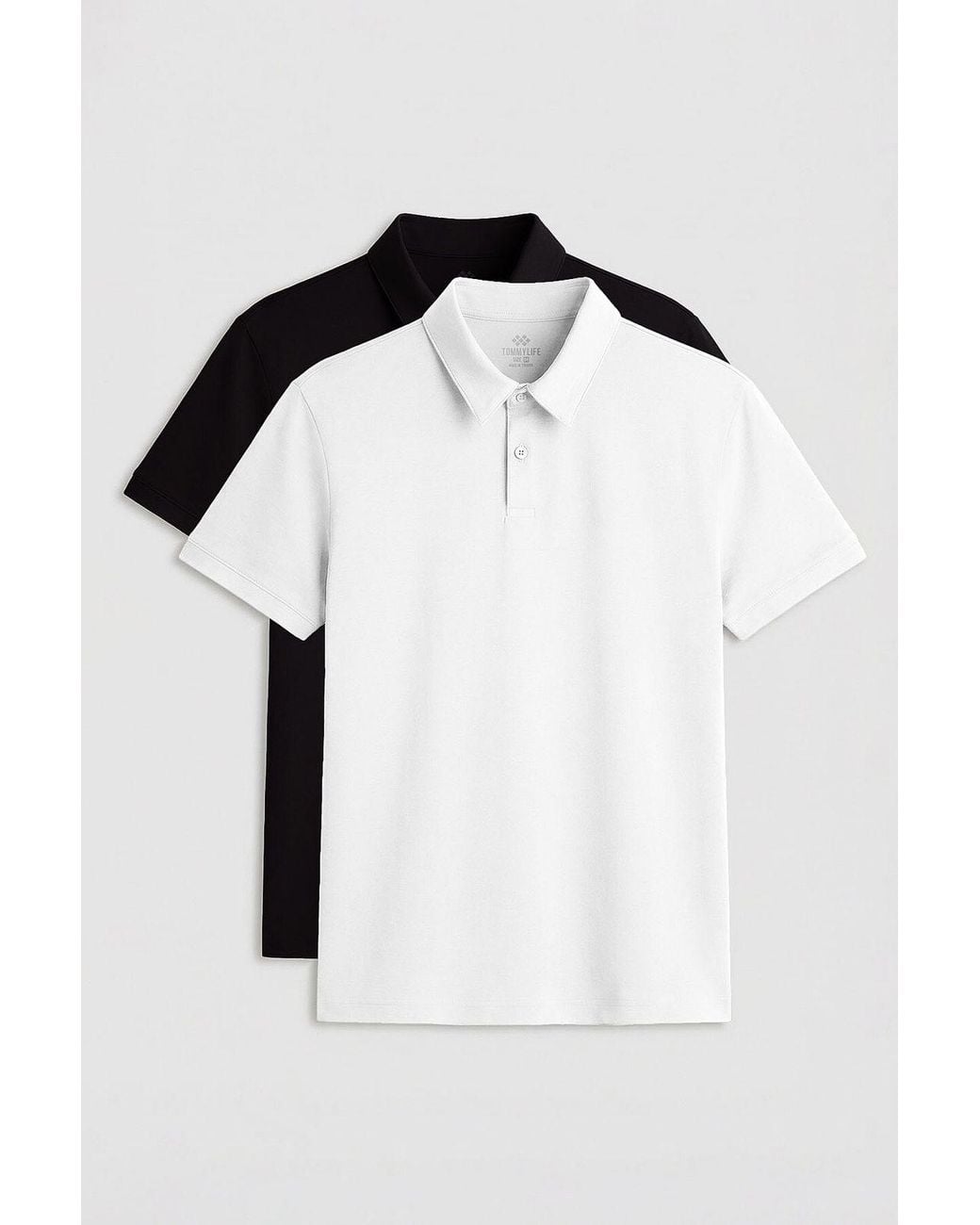 TOMMY LIFE Black Cotton-Elastane Polo T-Shirt for men