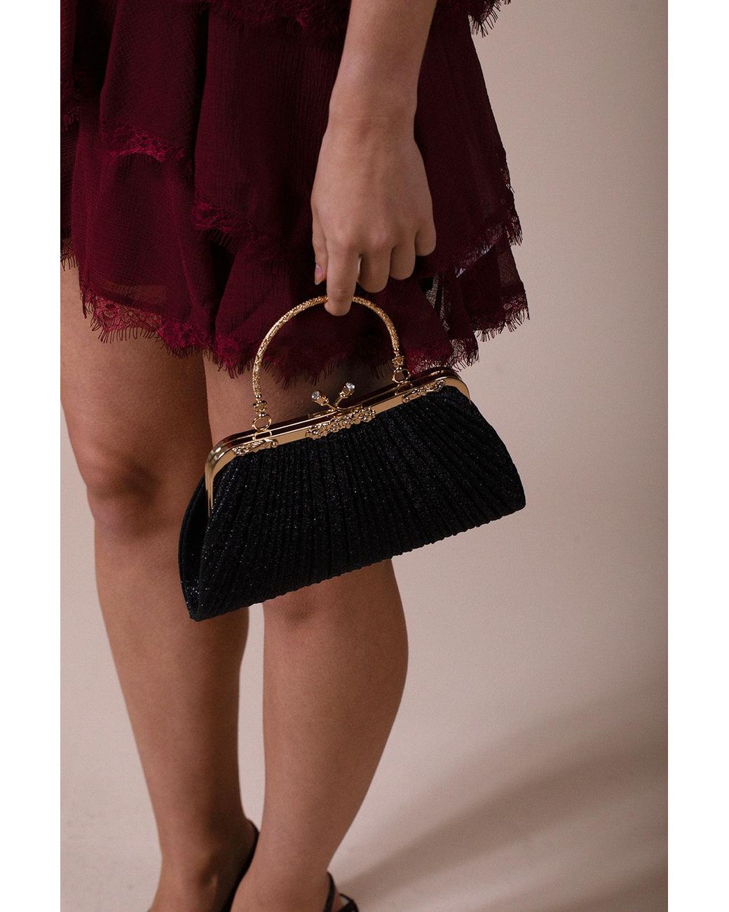 SVNX Black Glitter Metallic Fibre Clutch Bag