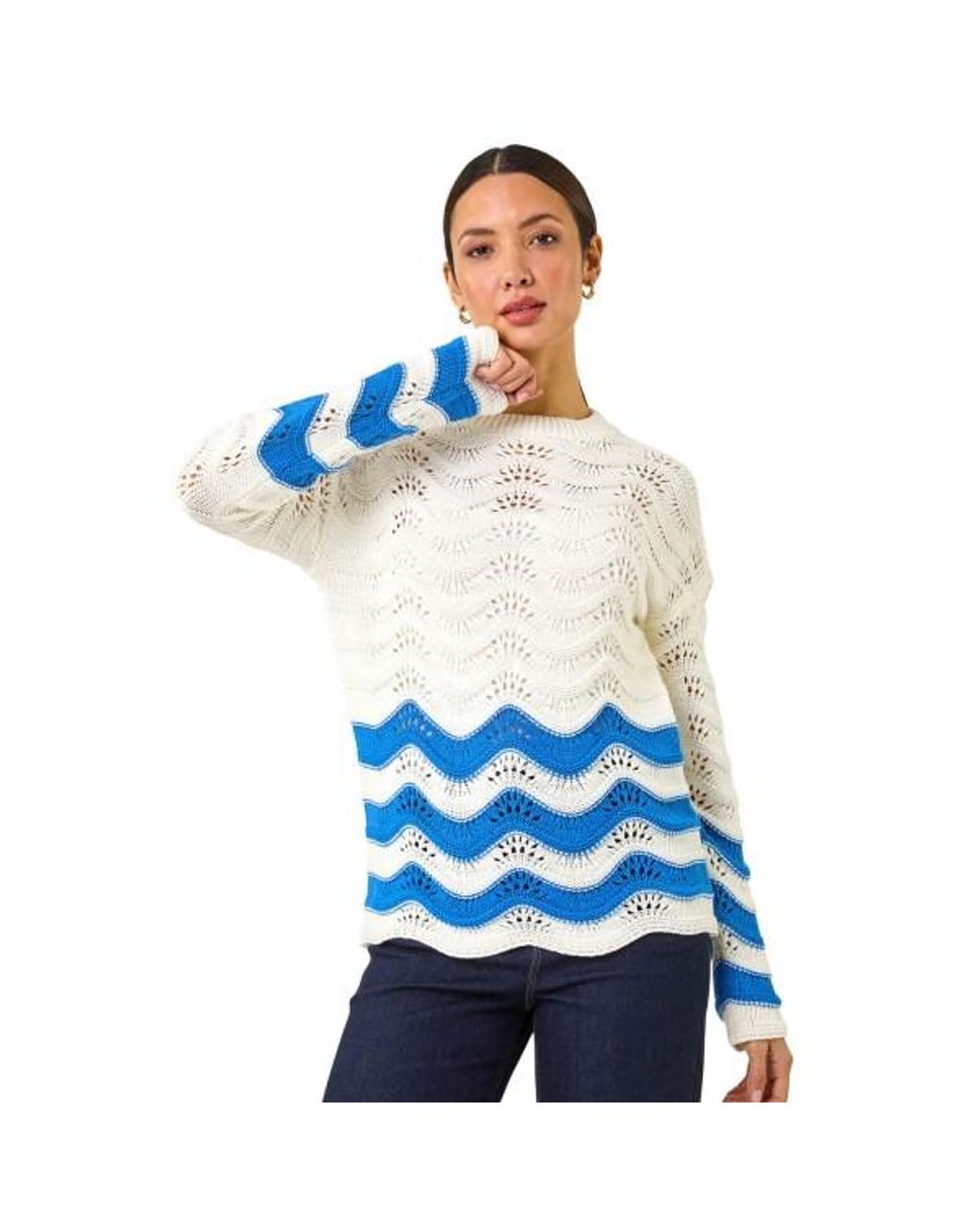 Roman Blue Chevy Pointelle Knit Jumper